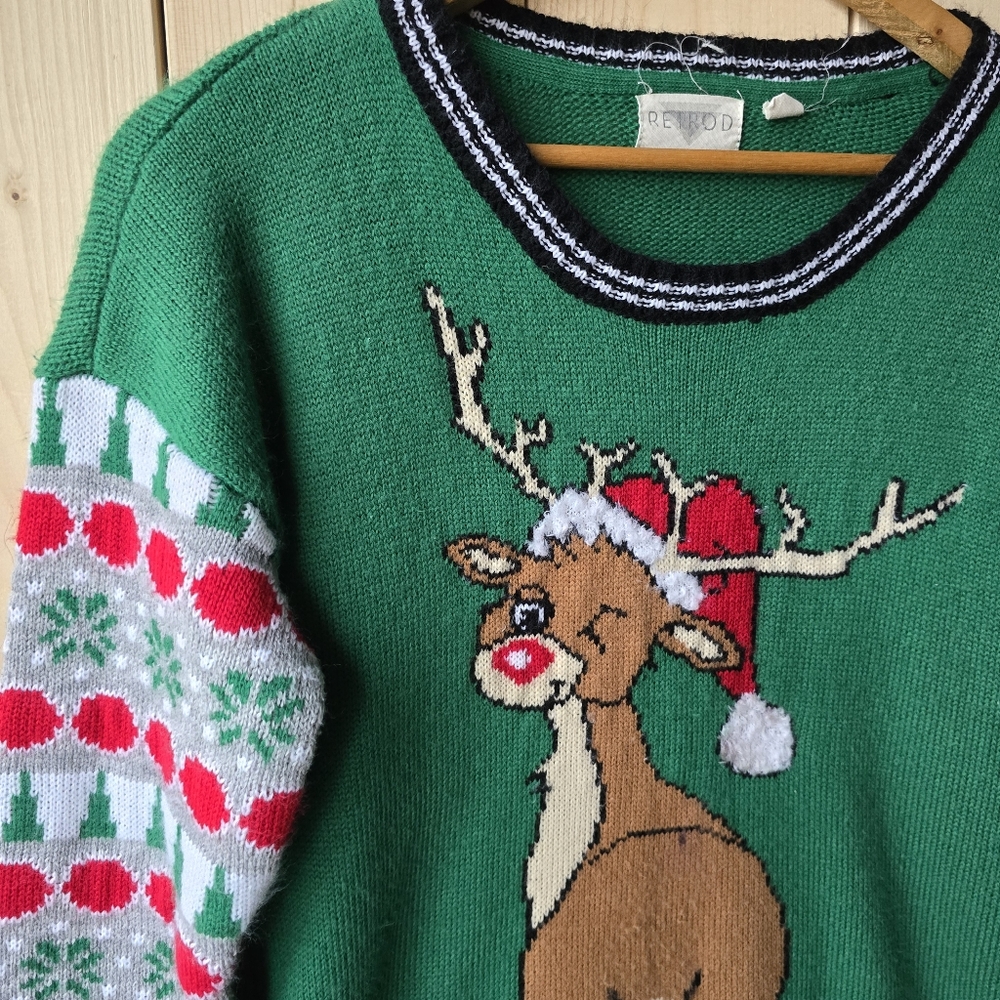 Vintage Retro D Ugly Christmas Sweater Reindeer Womens Medium - Picture 4 of 11